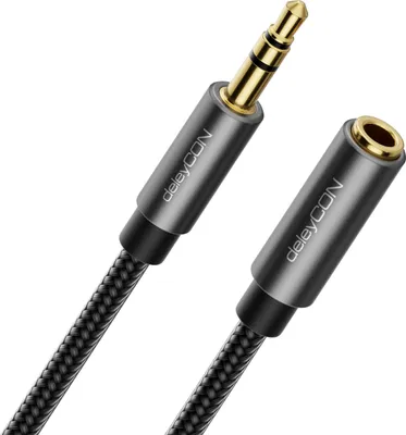 Produktbild von deleyCON 2m Aux Kabel 3,5mm Verlängerung - Audio Klinkenkabel Stereo Verlängerungskabel - Baumwollkabel & Metallstecker - Handy Smartphone Tablet Kopfhörer HiFi Receiver Kfz