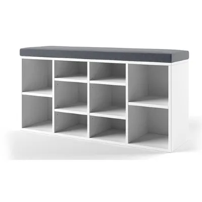 Productafbeelding van CasaDolce schoenenrek, wit en grijs, 104x30x45 cm, met een bekleed bovenblad