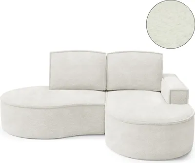 Produktbild von DomoHome Ecksofa MOLLY Ohne Schlaffunktion – Halbkreisförmig, Abriamo-Bouclé-Stoff, Mit Losen Rückenkissen, Weicher Bouclé-Bezug, 210x157x88 cm, Rechte SeiteWeiß