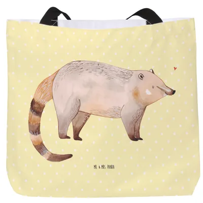 Produktbild von Mr. & Mrs. Panda Stoffbeutel Nasenbaer - Gelb Pastell - Geschenk, Nasenbär, Tasche, Reisetasche, Tote Bag, Strandtasche, Bär, Nasenbären, Einkaufstasche, Rüsselbär