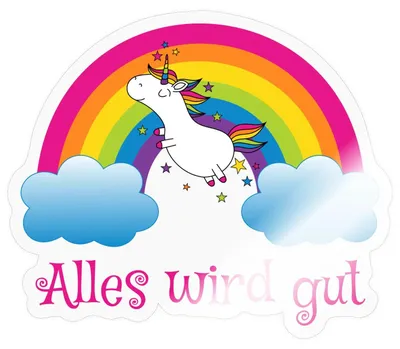 Produktbild von Spreadshirt Regenbogen Einhorn Alles Wird Gut Spruch Sticker Aufkleber, 10 x 10 cm, Transparent glänzend