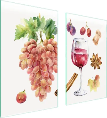 Produktbild von Herdabdeckplatten 2 teilig 75x52 Glaskeramikkochfeld Abdeckung Glas Schneidebrett Wein Obst