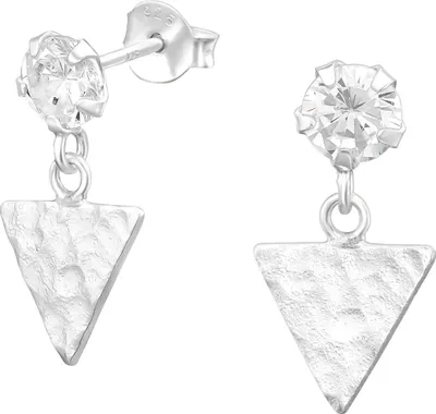Produktbild von 925 Sterling Silber Ohrstecker Ohrhänger mit gehämmerten Dreieck und Zirkonia