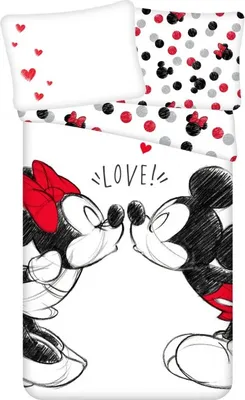 Obrázek produktu pro Dětské povlečení MICKEY & MINNIE KISS bílé Rozměr povlečení: 70 x 90 cm | 140 x 200 cm