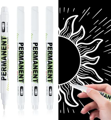 Productafbeelding van Acrylverfmarker set, 4 witte markers, fijne punt van 1 mm, permanent, geschikt voor verschillende materialen