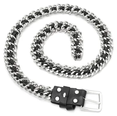 Produktbild von Ledergürtel mit Kette für Damen, Metallgürtel, Punk-Rock-Taillengürtel für Jeans und Kleider