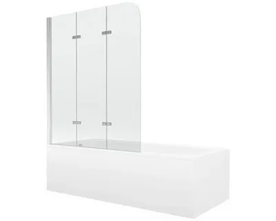 Zdjęcie produktu dla Mexen Vega wanna prostokątna 160 x 70 cm z obudową i parawanem 3-skrzydłowym 120 cm, transparent, chrom - 550116070X9012030100