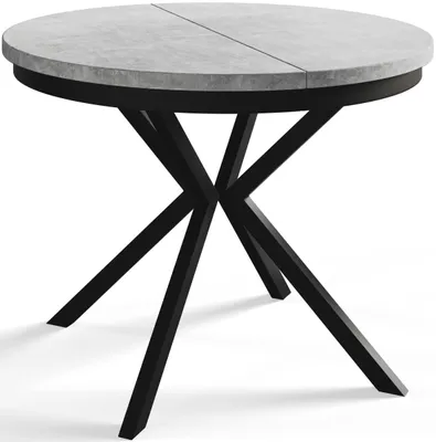 Produktbild von Esstisch Rund Bergo, Esstisch Ausziehbar 100-180 cm, Moderner Wohnzimmertisch, Hellgrau mit Metallbeinen in Schwarz