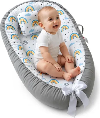Produktbild von Baby Nest Baby-Schlafkorb, Linomag®, mit zwei Seiten, 0–24 Monate, 90 x 55 cm, Baumwollbezug, Komfort & Sicherheit, Weiß/Hellgrau