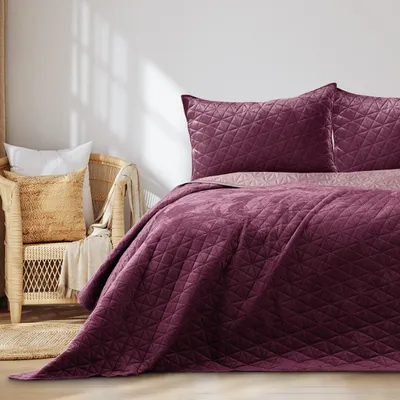 Produktbild von Tagesdecke Bettüberwurf Ultrasonic zweiseitge Steppung Samt 240 x 260 cm - Violett-flieder
