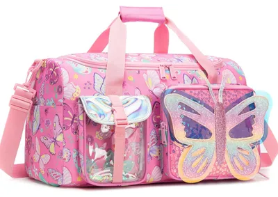 Produktbild von HTgroce Kindersporttasche - Reisetasche mit rosa Schmetterlingsdesign - 50.8 x 28 x 20.8 cm