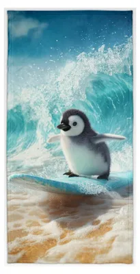 Produktbild von Badetuch mit Pinguin-Motiv, 70 x 140 cm Mikrofaser Strandtuch, Weich und Saugfähig für Bad und Pool