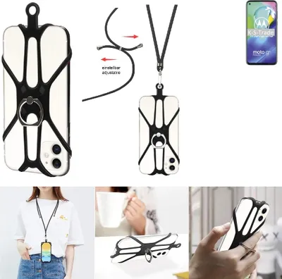 Produktbild von K-S-Trade 3in1 Handykette Handyband Handykordel Halsband Smartphone-Ring Handy-Ring kompatibel mit Motorola Moto G8 Power Fingerhalterung Handyring