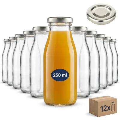 Zdjęcie produktu dla Zestaw 12 szklanych butelek o pojemności 250 ml z zakrętkami typu twist-off