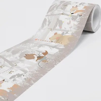 Obrázok produktu pre Samolepiaca bordúra – tapetová bordúra Nástenná bordúra – Dekoratívna nálepka na stenu – Zvieratá v lese – na 5,00 m x 0,15 m na rolke