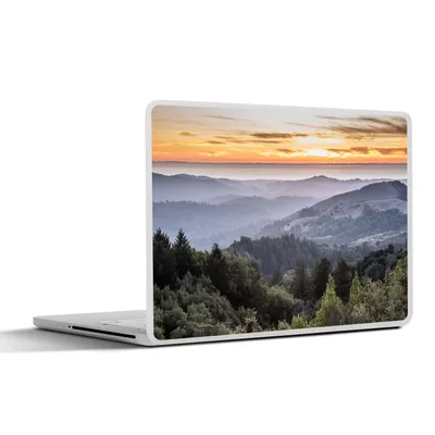 Produktbild von MuchoWow® Laptop Aufkleber Sticker Cover Berge - Sonne - Wald - Landschaft 31x22.5 cm - Laptop-Deko