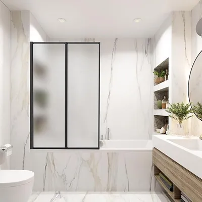 Produktbild von Duschwand für Badewanne 100×140 cm, 2-teilig Faltbar aus Bruchsicherem PS-Kunststoff, Duschwand mit Schwarzem Aluminiumrahmen,Badewannenaufsatz Spritzschutz mit Mattstruktur Wählbar