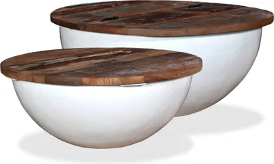 Produktbild von 2-tlg. Couchtisch-Set Altholz Massiv Weiß Schalenform