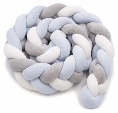 Image de Relaxdays, barrière de lit pour bébé, coussin décoratif en forme de nœud, protection douce, 220 cm de long, coussin décoratif, polyester, gris-bleu