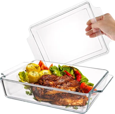 Produktbild von Rechteckige Glasschale mit Deckel – 29x20x9 cm – Lasagneform, Glasschale, Vorratsdose – für den Backofen
