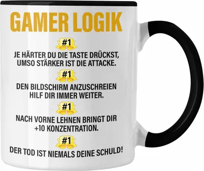 Produktbild von Trendation - Gamer Tasse Geschenk Jungs Jungen Zocker Mitbringsel Männer Tassen Zocken Gaming Geschenkideen PC Kinder Zubehör Spruch Lustig (Schwarz)