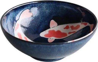 Obrázok produktu pre Japonská keramická miska na ramen, veľká, s motívom červenej ryby, vhodná na servírovanie šalátov