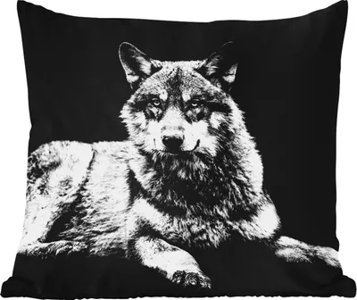 Produktbild von MuchoWow® Outdoor Kissen - Wildlife - Wolf - Schwarz - Weiß - 45x45 cm - Wetterfest - Lounge Kissen - Fotokissen - Dekoratives Kissen