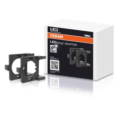 A product box and two adapters for LED headlights are shown on a white background.
