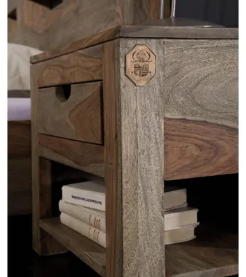 Immagine prodotto di MASSIVMOEBEL24 | comodino in legno di Sheesham / palissandro 50x35x45 grigio scuro oliato NATURE GREY #91