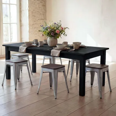 Produktbild von 6er-Set Hocker MCW-A73 inkl. Holz-Sitzfläche, Metallhocker Sitzhocker, Metall Industriedesign stapelbar  grau