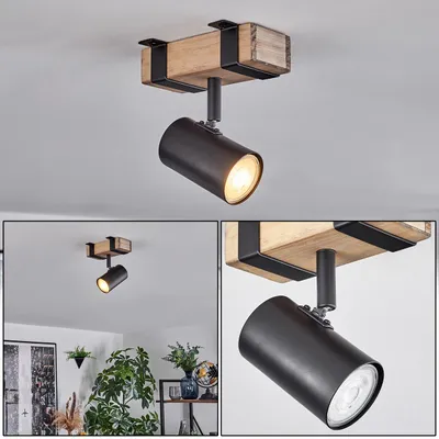 Produktbild von Boltiere 1-flammige Deckenlampe aus Metall/Holz in Schwarz/Natur