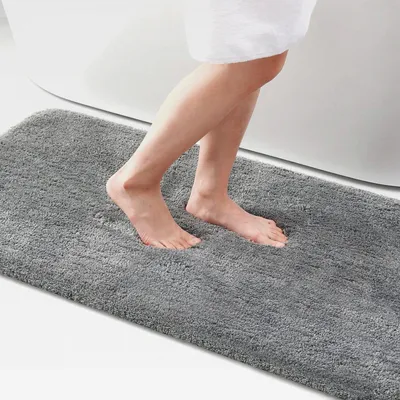 Produktbild von Badezimmerteppich rutschfest Waschbar Badematte Weich Flauschig Badteppich Shaggy Hochflor Mikrofaser Badvorleger – 41 x 61 cm, Grau