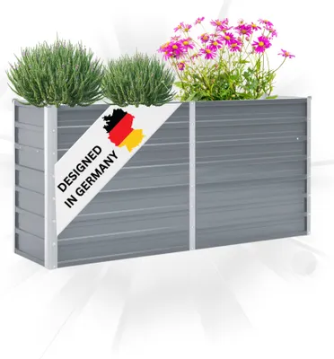 Produktbild von DELUKE® Hochbeet für Garten OSKAR Grau | 160x40x77cm | Verzinkter Stahl | Wetterfest | Gartenbeet Kräuterbeet Blumenbeet Beet hoch Frühbeet für Garten Gemüsebeet