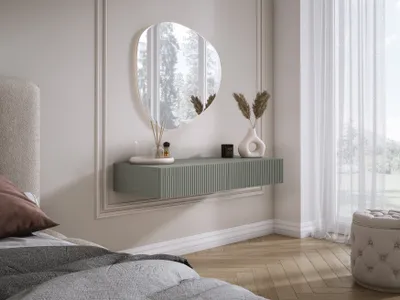 Obrázek produktu pro Závěsný toaletní stolek se dvěma zásuvkami, žebrovaná přední část - barva: zelená aloe, 100 x 40 x 16 cm