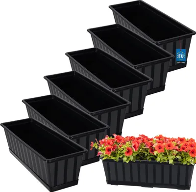 Zdjęcie produktu dla KOTARBAU® 6 szt. Doniczka Skrzynka Balkonowa 50 x 18 x 14 cm Skrzynia na Balustradę Balkon Donica z Podstawką Antracyt