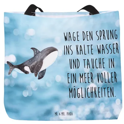 Produktbild von Mr. & Mrs. Panda Einkaufstasche Orca - Oceanblue - Geschenk, Wal, Tote Bag, Möglichkeiten, Meer, Tasche, Arbeit, Reisetasche, Laptoptasche, Büro, Strandtasche