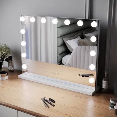 Zdjęcie produktu dla SUNXURY Lusterko kosmetyczne Hollywood3 temperatury barwowe światła15 ściemnialnych świateł LED Podświetlane lusterko do makijażu Lusterko do makijażu z dotykiem 58x45,5cm