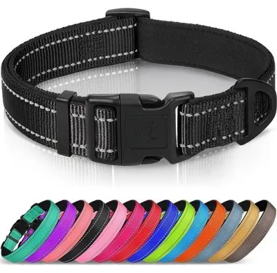 Produktbild von Hundehalsband Gepolstert Neopren Nylon Verstellbar Reflektierend XL Schwarz