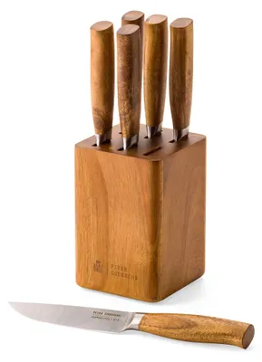 6-teiliges Steakmesser-Set mit Messerblock, Acaciaholz
