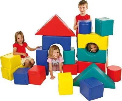 Produktbild von Bauelemente Set mit 18 Schaumstoff-Bausteinen und Rollbrett, mobile Litfaßsäule, 50x50x128 cm