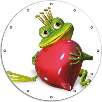 Produktbild von Wallario rundes Outdoor-Poster für Garten oder Balkon, Motiv Verliebter Froschkönig mit großem Herz, 90 cm Durchmesser