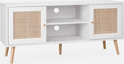 Produktbild von sweeek - TV-Möbel mit Rattangeflecht 120 x 39 x 56,5 cm - Antikweiß