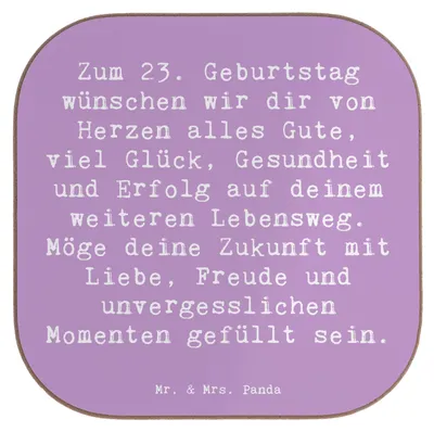 Produktbild von Mr. & Mrs. Panda Untersetzer Glas Spruch 23. Geburtstag - Lavendeltraum - Geschenk, herzlichen Glückwunsch, Coaster, Gesundheit, für Gläser, Freundschaft, Tischschoner