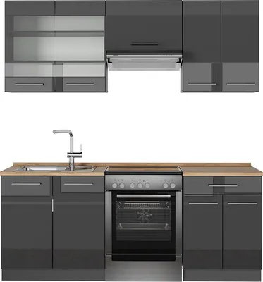 Produktbild von Küchenzeile Vicco Fame-Line Anthrazit Hochglanz 200 cm , AP Eiche, Model 57242