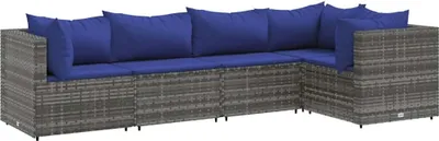 Produktbild von vidaXL 5-tlg. Garten-Lounge-Set mit Kissen Grau Poly Rattan