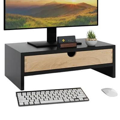 Produktbild von Monitorständer Monitorerhöhung mit Schublade ergonomisch Schwarz stabil Schreibtisch Organizer rutschfest langlebig modern