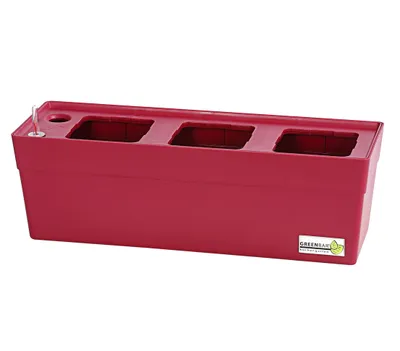 Produktbild von Greenbar® Kräuterkasten, für 3 Kräutertöpfe, mit integriertem Bewässerungssystem, für Indoor / Outdoor, 48 x 16 x 15.5 cm, Kunststoff, dunkelrot