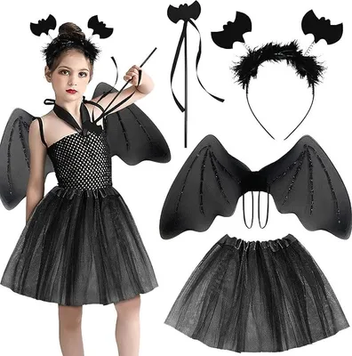 Produktbild von Mädchen Fledermaus Kostüm Set aus 4 Teilen Schwarz für Halloween