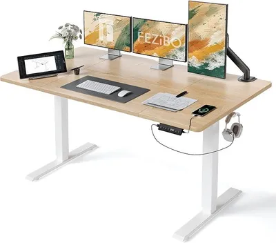 Imagen del producto de Escritorio de altura ajustable, 160x80 cm, con puertos de carga USB-C y USB-A