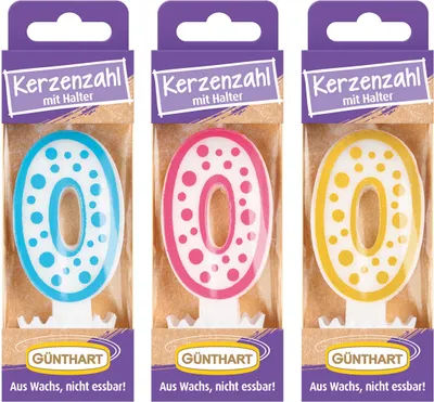 Obrázok produktu pre Günthart vosková sviečka č.0 narodeninová sviečka 1 kus rôzne farby
